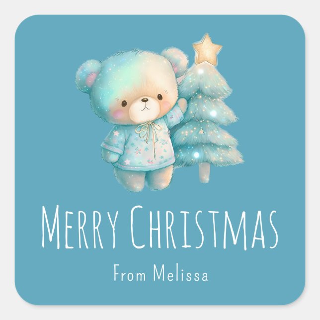 Sticker Carré Jolie Ours et Noël (Devant)