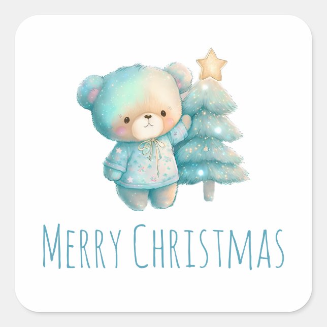 Sticker Carré Jolie Ours et Noël (Devant)