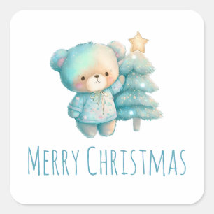 Sticker Carré Jolie Ours et Noël