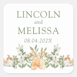 Sticker Carré Jolie Pêche et Mariage floral blanc