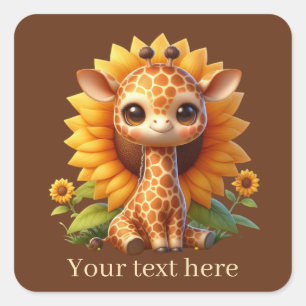 Sticker Carré Jolie petite girafe ajouter du texte