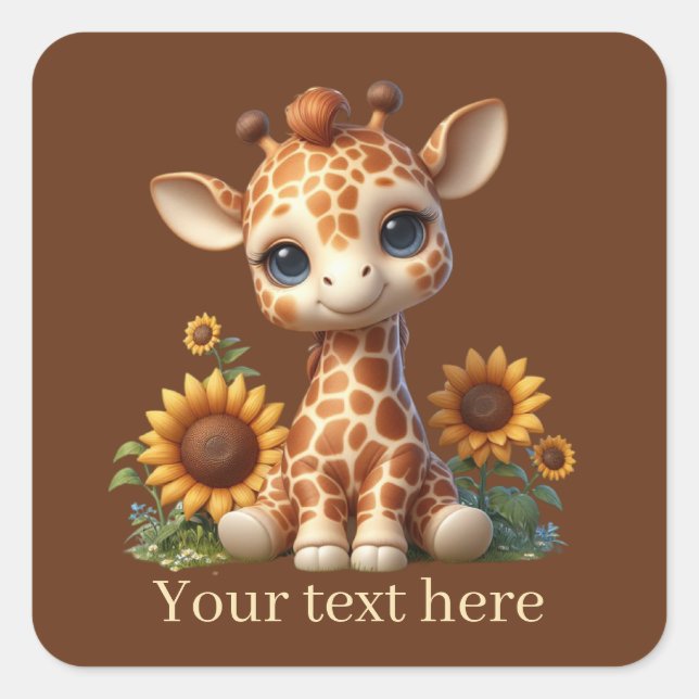 Sticker Carré Jolie petite girafe ajouter du texte (Devant)
