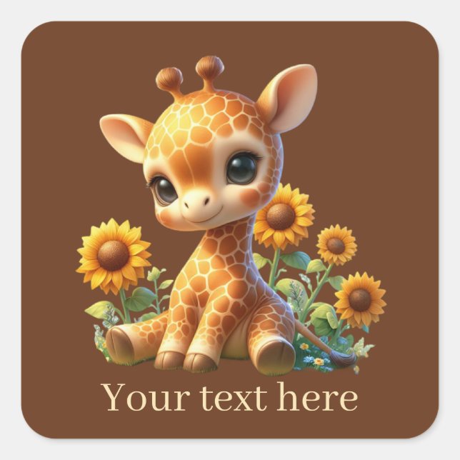 Sticker Carré Jolie petite girafe ajouter du texte (Devant)