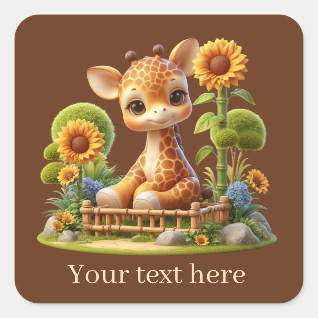 Sticker Carré Jolie petite girafe ajouter du texte (Devant)