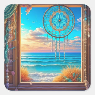 Sticker Carré Jolie plage Dreamcatcher sur fenêtre