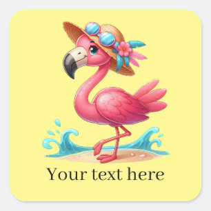 Sticker Carré Jolie plage rose flamant