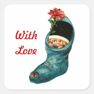Sticker Carré Jolie réserve de Noël, Petit enfant, Rouge blanc