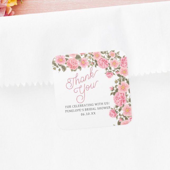 STICKER CARRÉ JOLIE ROSE SAUVAGE ROSE MERCI FÊTE DES MARIÉES (Créateur téléchargé)