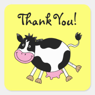 Sticker Carré Jolie vache caricature merci