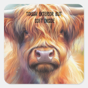 Sticker Carré Jolie vache Highland hirsute et robuste