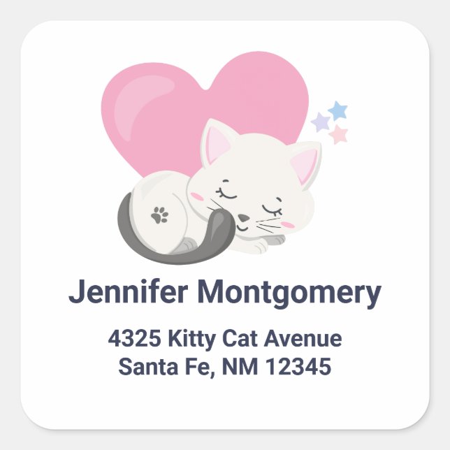 Sticker Carré Jolie White Kitty Chat Adresse de couchage (Devant)