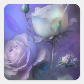 Sticker Carré Jolies Fleurs Iridescentes Violet Pastel