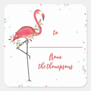Sticker Carré Jolies lumières de Noël Flamant rose rose plage
