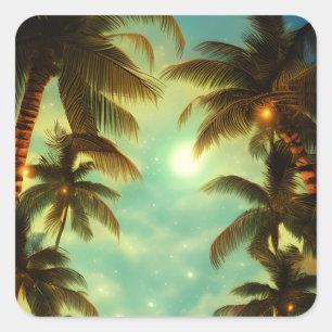 Sticker Carré Jolies palmiers au coucher du soleil Tropical