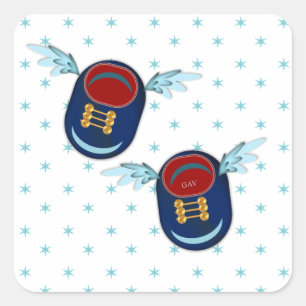 Sticker Carré Jolies petites chaussures volantes ailées en bleu 