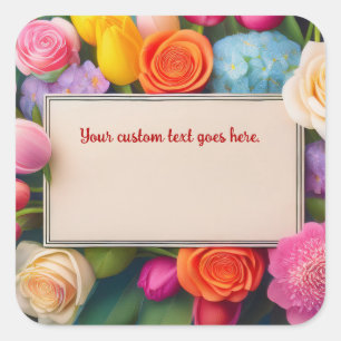 Sticker Carré Jolies roses en fleurs encadrées tulipes hydrangea