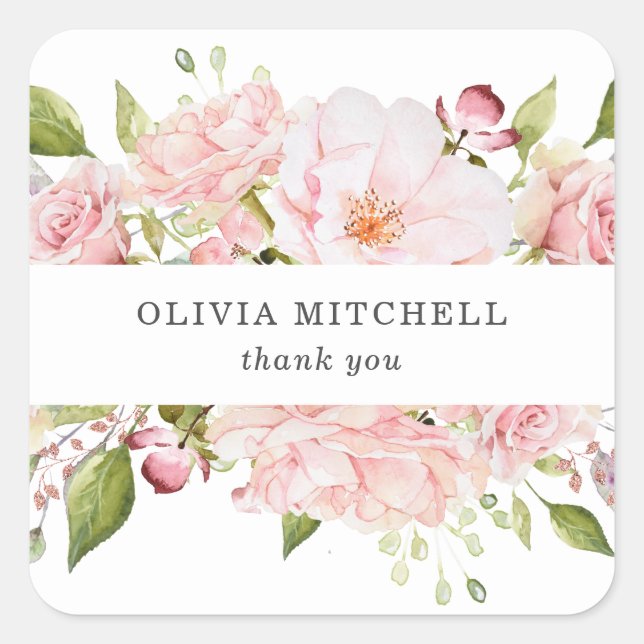 Sticker Carré Jolies roses roses roses sur blanc | Floral (Devant)