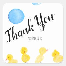Sticker Carré Jolis Canards Main Aquarelle Baby Shower Merci  