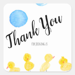 Sticker Carré Jolis Canards Main Aquarelle Baby Shower Merci  