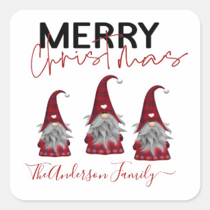 Sticker Carré Jolis lutins rustiques Joyeux Noël nom de famille