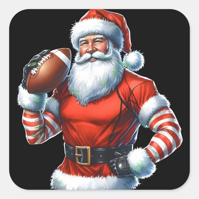 Sticker Carré Jolly Père Noël avec un football de vacances (Devant)