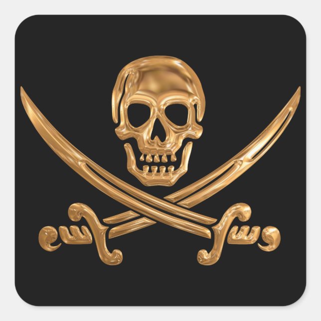 Sticker Carré Jolly roger d'or (Devant)