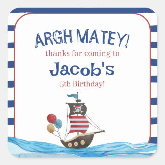Sticker Carré Jolly roger Pirate Ahoy Matey Anniversaire Parti