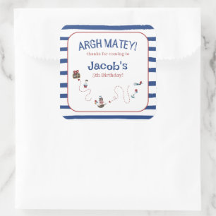 Sticker Carré Jolly roger Pirate Ahoy Matey fête d'anniversaire