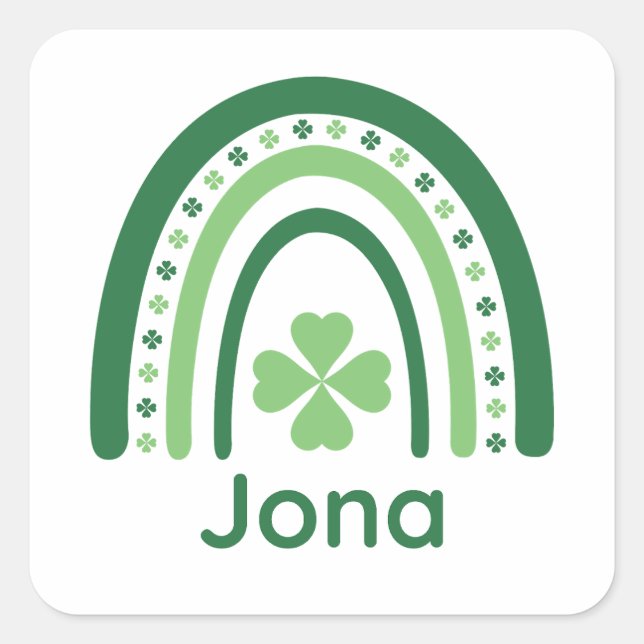 Sticker Carré Jona Nom Clover Boho Rainbow (Devant)