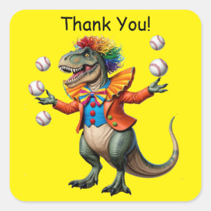 Sticker Carré Jonglage T-rex en tenue clown