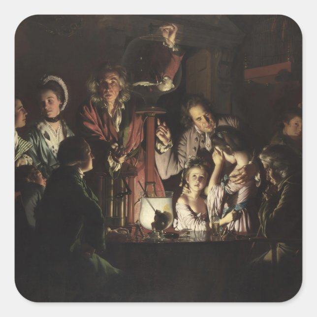 Sticker Carré Joseph Wright - Une expérience sur un oiseau dans  (Devant)