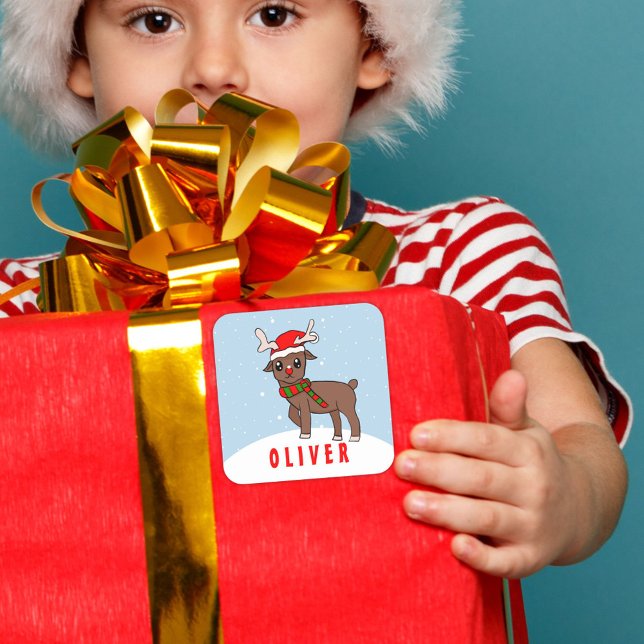 Sticker Carré Jote Cerf avec le chapeau de Noël Enfant (Créateur téléchargé)