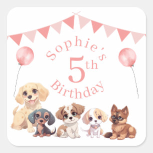 Sticker Carré Jote Chien rose Chien 5 Anniversaire