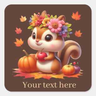 Sticker Carré Jote Fall Seasonal ajouter du texte écureuil