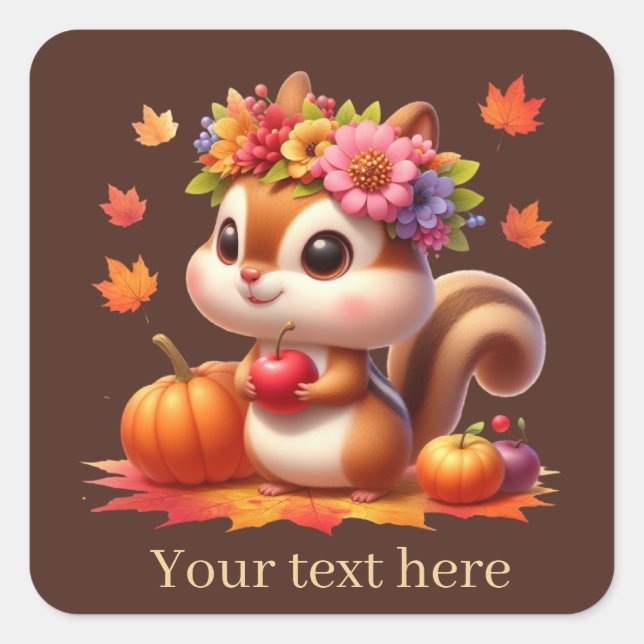 Sticker Carré Jote Fall Seasonal ajouter du texte écureuil (Devant)