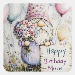 Sticker Carré Jote Gnome Anniversaire design pour maman