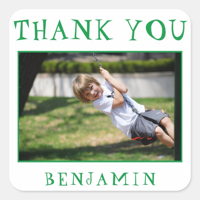 Sticker Carré Jote Green Enfants Photo Merci d'anniversaire (Devant)