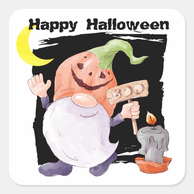 Sticker Carré Jote Jack o' Lantern Gnome Enfants Halloween (Devant)