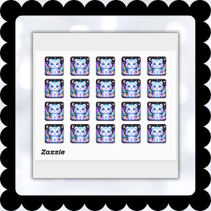 Sticker Carré Jote Kids Holographique Tigre Blanc  