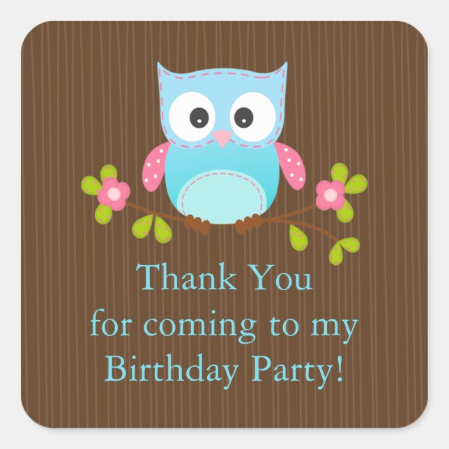 Sticker Carré Jote Modern Owl fête d'anniversaire (Devant)