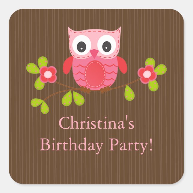 Sticker Carré Jote Modern Owl fête d'anniversaire (Devant)