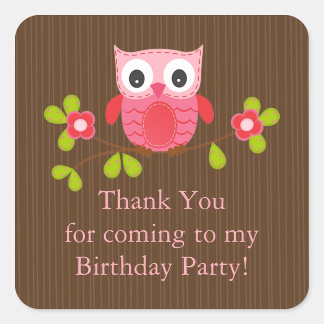 Sticker Carré Jote Modern Owl fête d'anniversaire (Devant)