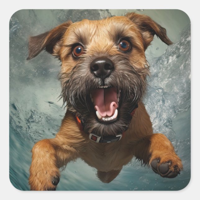 Sticker Carré Jouer Chien nager Design sous-marin (Devant)