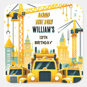 Sticker Carré jouer enfants Construction simple camions 5e anniv
