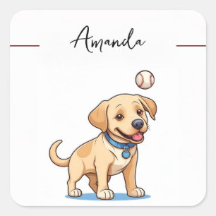Sticker Carré Jouer Jaune Baseball Labrador Chiot