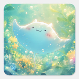 Sticker Carré Jouer Manta Ray dans un jardin sous-marin