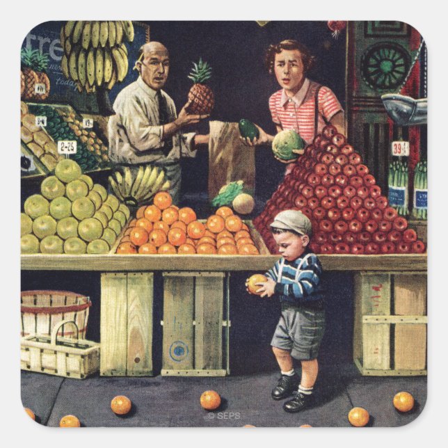 Sticker Carré Jouet et oranges (Devant)