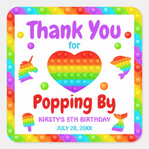 Sticker Carré Jouet Fidget Pop Arc-en-Ciel Anniversaire