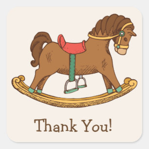 Sticker Carré Jouet vintage Cheval Rocse Merci rétro