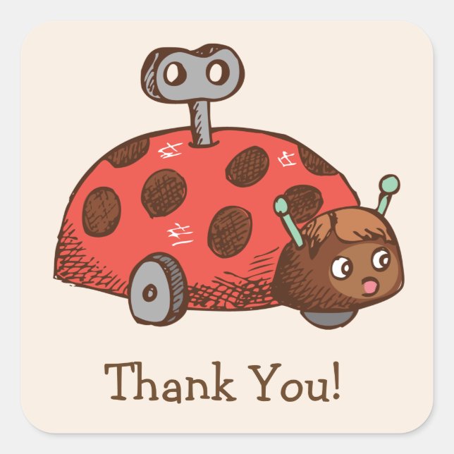 Sticker Carré Jouet vintage Merci Ladybug (Devant)